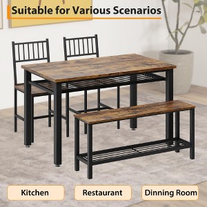 Farmhouse 47" Dining Table Set for 4 – Space-Saving Kitchen Set with Bench, Chairs, Storage Shelf & Metal Frame - 1 of 4