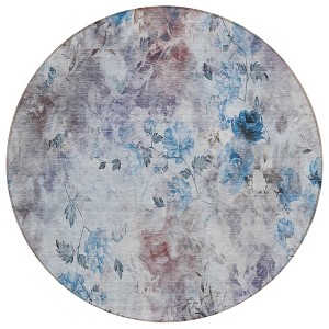 Navy Blue And Sky Blue Floral Washable Indoor Outdoor Area Rug - 1 of 4