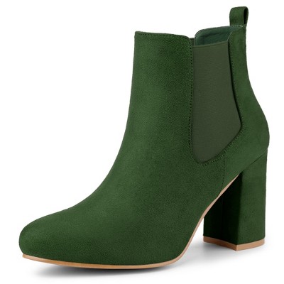 Allegra K Women's Round Toe Chunky High Heels Ankle Chelsea Boots