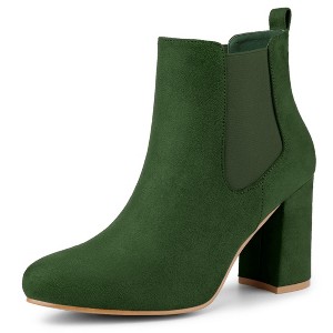 Allegra K Women's Round Toe Chunky High Heels Ankle Chelsea Boots - 1 of 4