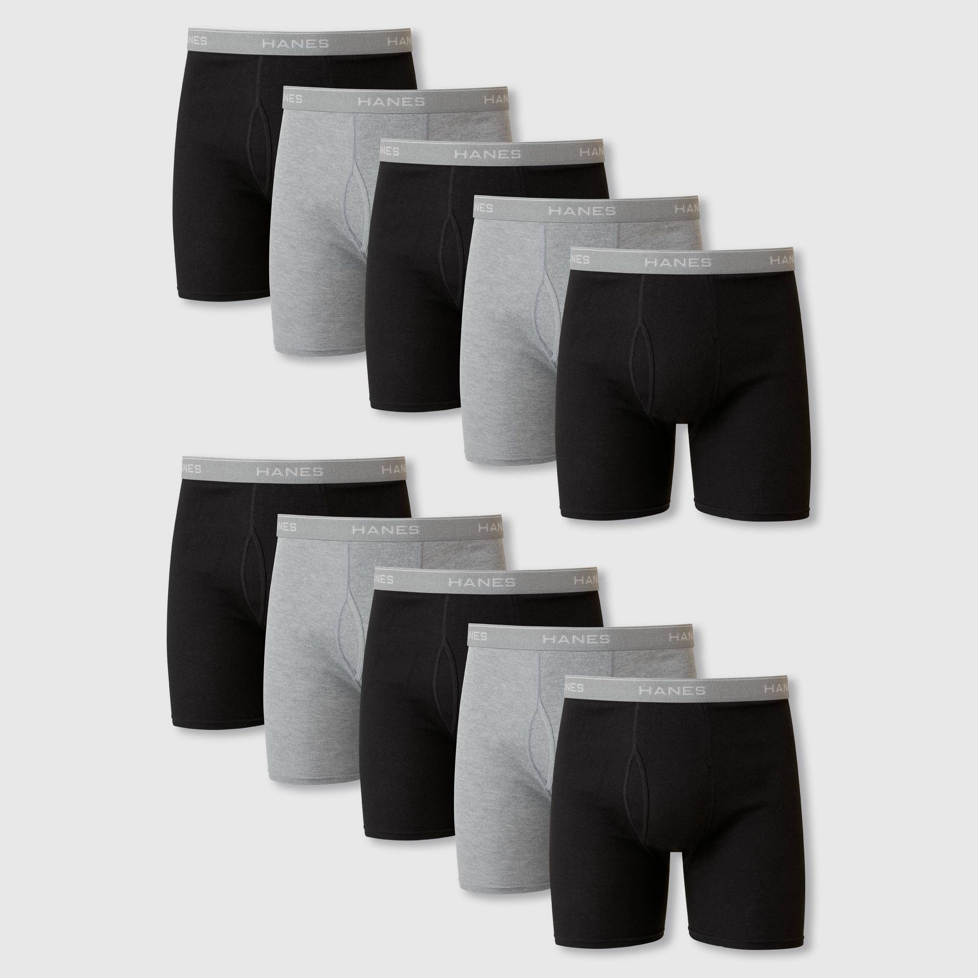 Hanes Men's Super Value Moisture-Wicking Cotton Boxer Briefs 10pk - Black/Gray XL: Tagless, Breathable, Mid Rise