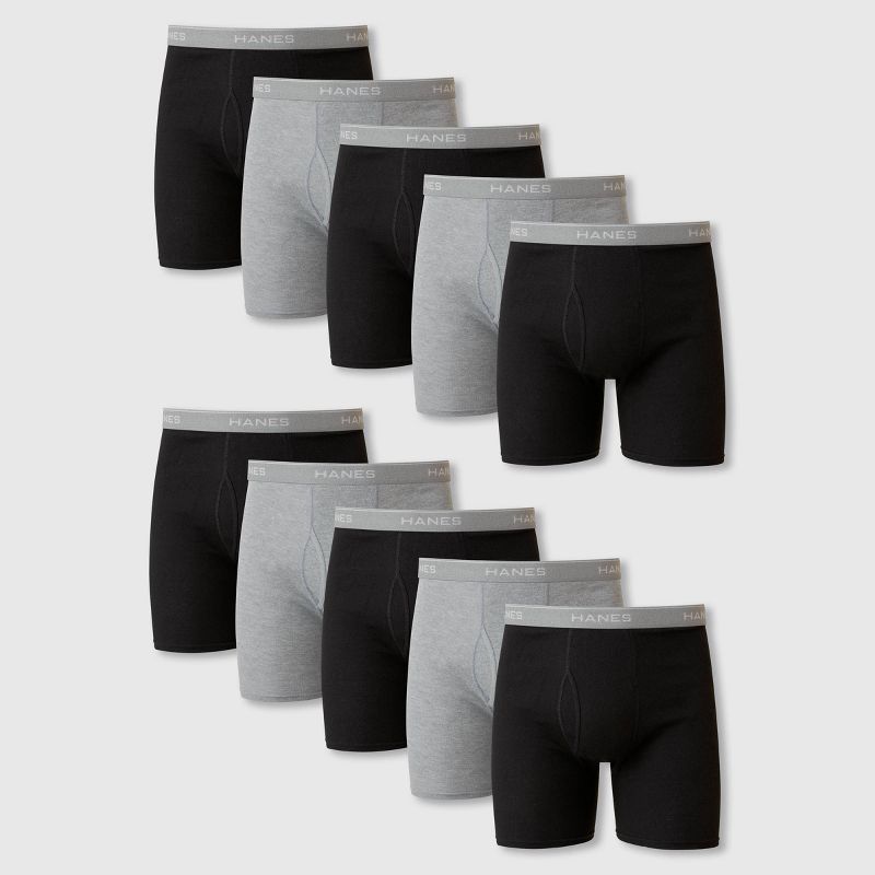Hanes Men's Super Value Moisture-Wicking Cotton Boxer Briefs 10pk - Black/Gray, 1 of 8