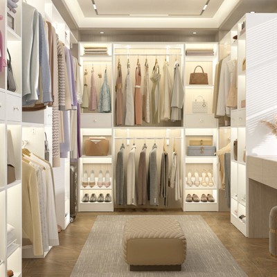 Aheaplus 58"Closet System with 3 Hanging Rods, Shelves, 2 Drawers and Shoe Rack