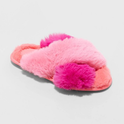 Cross band slider slippers, Hot Pink