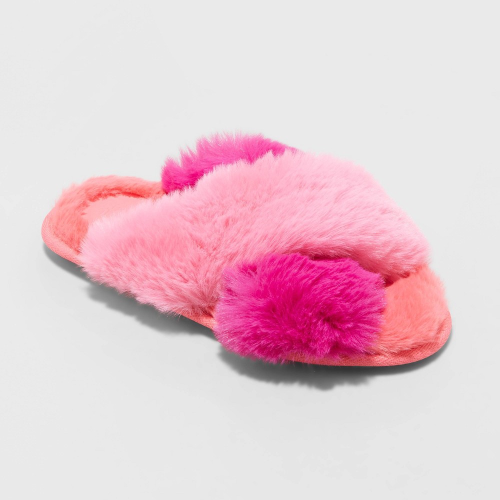 Women's Paris Crossband Fur Slide Slippers - Stars Above Pink S