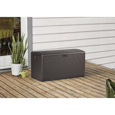 Driftwood Gray Lockable Resin Wicker Deck Box, 99 Gallon