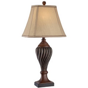 Regency Hill Traditional Table Lamp 28.5" Tall Carved Two Tone Brown Urn Shaped Beige Fabric Shade for Living Room Family Bedroom Bedside - 1 of 4