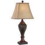 Regency Hill Traditional Table Lamp 28.5" Tall Carved Two Tone Brown Urn Shaped Beige Fabric Shade for Living Room Family Bedroom Bedside