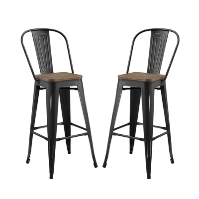 Set of 2 Promenade Barstool Metal Black - Modway