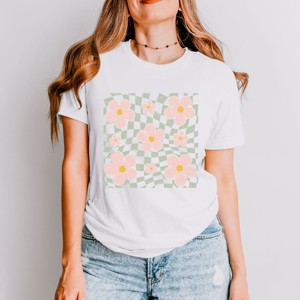 Simply Sage Market Wavy Checkered Flowers Short Sleeve Tee - 2XL - White - 1 of 4