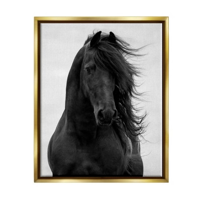 Stupell Industries Black Stallion Horse Portrait Soft Grey Sky Photography