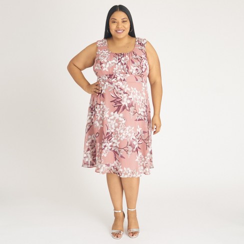 24seven Comfort Apparel Plus Size Floral Print V Neck Empire Waist Cap  Sleeve Knee Length Dress : Target