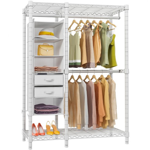 VIPEK V2E Wire Garment Rack Heavy Duty Clothes Rack with 6-Shelf Hanging  Closet Organizer & 2 Drawers, Max Load 550LBS, White
