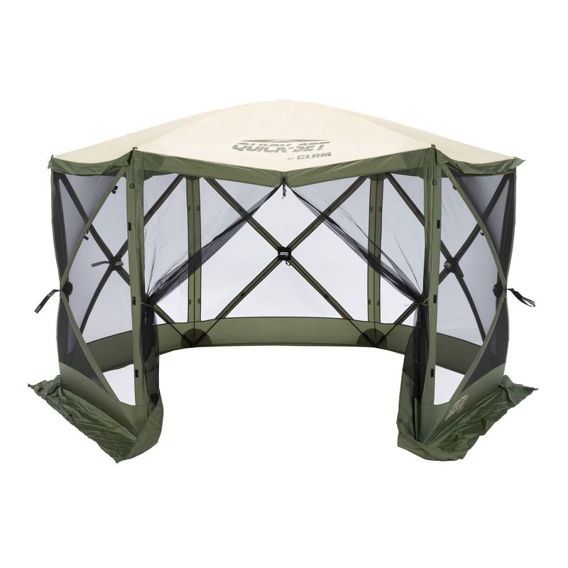 CLAM Quick-Set Escape 11.5 x 11.5 Foot Portable Pop-Up Outdoor Camping Gazebo Screen Tent 6-Sided Canopy Shelter with Stakes & Carry Bag, Green/Tan, 4 of 7
