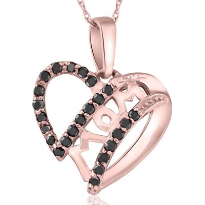 Pompeii3 Black Diamond Mom Heart Pendant Necklace in White, Yellow, or Rose Gold
