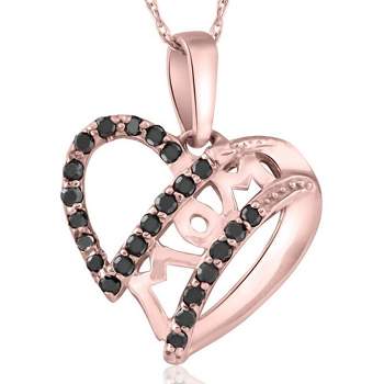 Pompeii3 1/10ct Black Diamond Heart MOM Pendant 10K Yellow Gold Necklace Chain Included