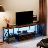 VYNXARIA TV Stand with Charging Station and 2 Fabric Drawers, Entertainment Center for TVs up to 75",with Open Storage Shelves,Rustic Brown - 3 of 4