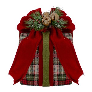 Northlight 9" Red and Green Plaid Christmas Present Decoration with Bow - 1 of 4