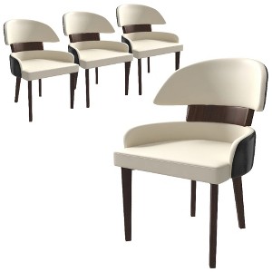 LeisureMod Ethos Leather Dining Chair – Upholstered Mid-Century Modern Accent Chair with Rubberwood Legs for Kitchen, Dining Room, or Office Set of 4 - 1 of 4