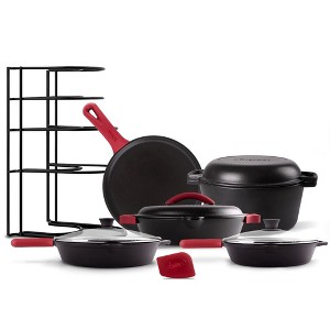 Cuisinel Cast Iron 17- Pc Cookware Set - 8", 10" Skillets, Lids, 5-Qt Dutch Oven, 12" Braiser, Griddle, Rack, Scraper & Silicone Handles, Pre-Seasoned - 1 of 4