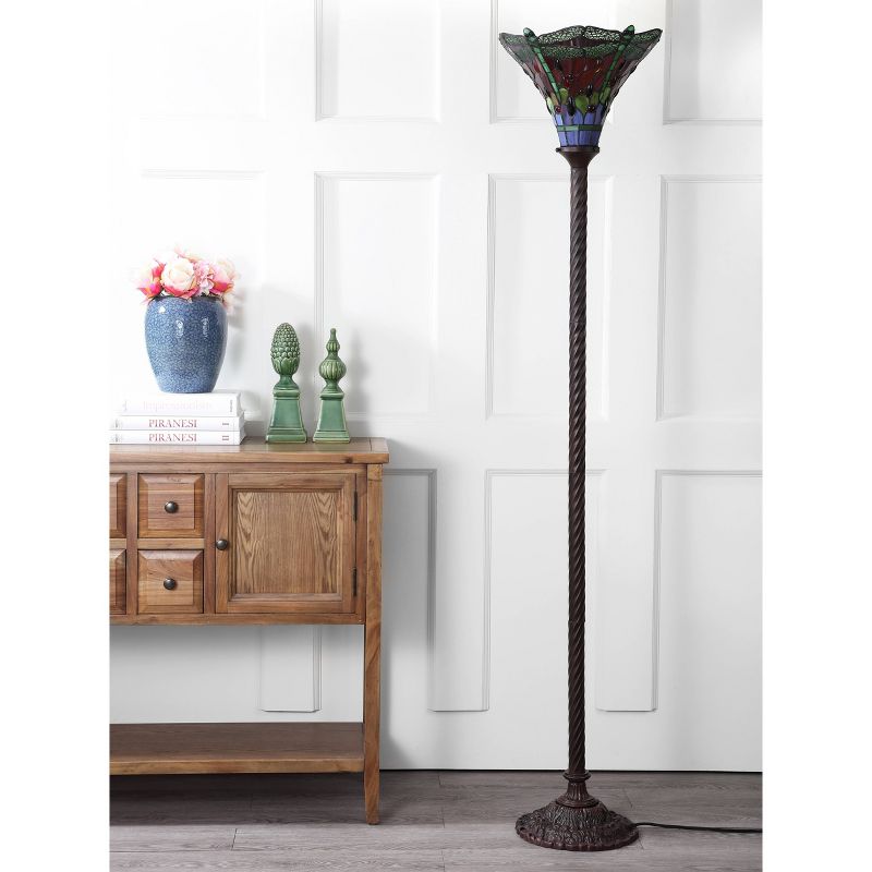 71" Dragonfly Tiffany Style Torchiere Floor Lamp (Includes Energy Efficient Light Bulb) - JONATHAN Y, 4 of 6