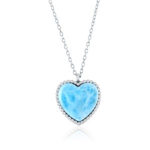 Caribbean Treasures Sterling Silver, Larimar Heart, Beaded Outline Necklace - Blue - 16+2 Inch - 1 of 2