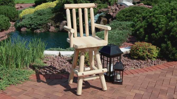 Sunnydaze Unfinished Fir Wood Log Cabin Style Rustic Swivel Bar Stool, 2 of 14, play video
