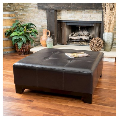 Darlington Bonded Leather Ottoman Espresso - Christopher Knight Home: Oversize, Tufted Bench