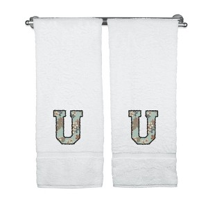 BC BARE COTTON Monogrammed Towels, Personalized Gift, Set of 2 - Embroidered Writing with Greenish Cyan - 1 of 4