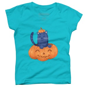 Girl's Design By Humans Halloween Cat In A Pumpkin By wubbadub T-Shirt - 1 of 3