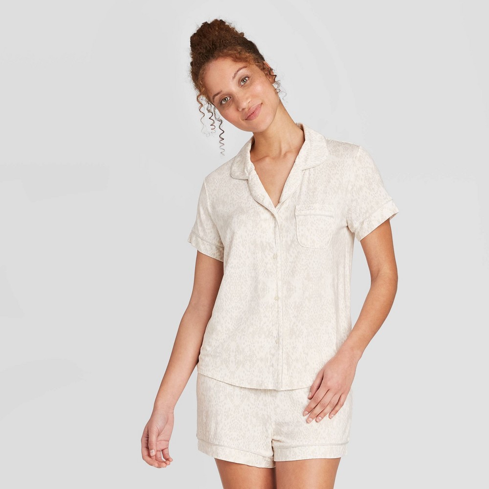 Women's Snakeskin Print Beautifully Soft Short Sleeve Notch Collar and Short Pajama Set - Stars Above Cream XL, Women's, Ivory was $21.99 now $15.39 (30.0% off)