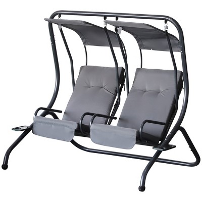 Gray Steel 2-Seater Outdoor Patio Swing Chair with Removable Canopy