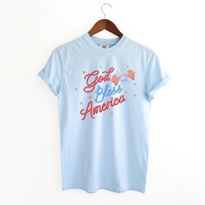 Simply Sage Market Women's Coquette God Bless America Short Sleeve Garment Dyed Tee - 1 of 3