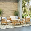FIONECA 4-Piece Acacia Wood Patio Furniture Set, Outdoor Conversation Set with Coffee Table & Cushions, Brown Frame + Beige Cushions - 3 of 4