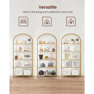 Gold Arched 5-Tier Bookcase with Glass Shelves