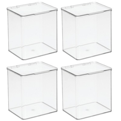 mDesign Plastic Desk Organizer Bin Box, Hinge Lid for Home Office, 4 Pack, Clear