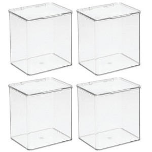 mDesign Plastic Desk Organizer Bin Box, Hinge Lid for Home Office, 4 Pack, Clear - 1 of 4