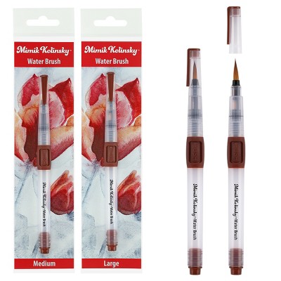 Mimik Kolinsky Synthetic Water Brush, Rounds 4 and 5mm - Handmade in Germany, Watercolor Brushes with Highly Absorbent Bristles, See-Through Water