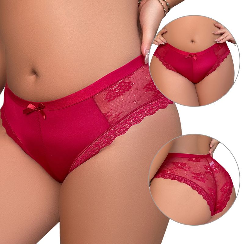 Agnes Orinda Women's Plus Size Laceback Mid-Rise Solid Brief Micro Underwear, 2 of 4