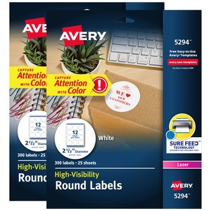 Avery High Visibility Round Labels with Sure Feed for Laser Printers, 2-1/2" 600 Labels (45294) - 1 of 4