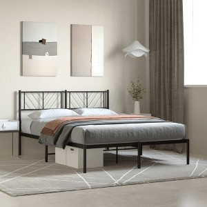 vidaXL Metal Bed Frame with Headboard Black 53.1 in.x74.8 in. - 1 of 4