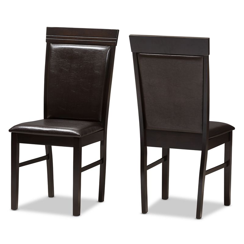 Set of 2 Thea Modern And Contemporary Faux Leather Upholstered Dining Chairs Dark Brown - Baxton Studio: Armless, Wood Frame, 250lbs Capacity, 1 of 9