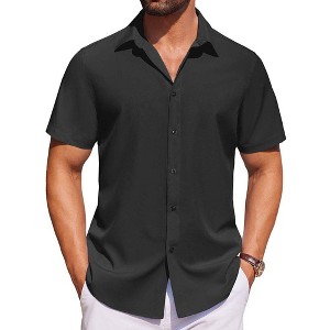 COOFANDY Mens Short Sleeve Button Down Shirts Casual Summer Shirt Untucked Dress Shirts - 1 of 4