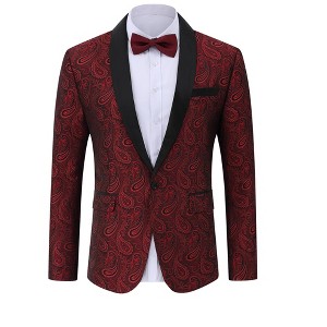 Men's Paisley Tuxedo Jacket Shawl Lapel One Button Suit Jacket Floral Blazer for Dinner Wedding Prom Party - 1 of 4