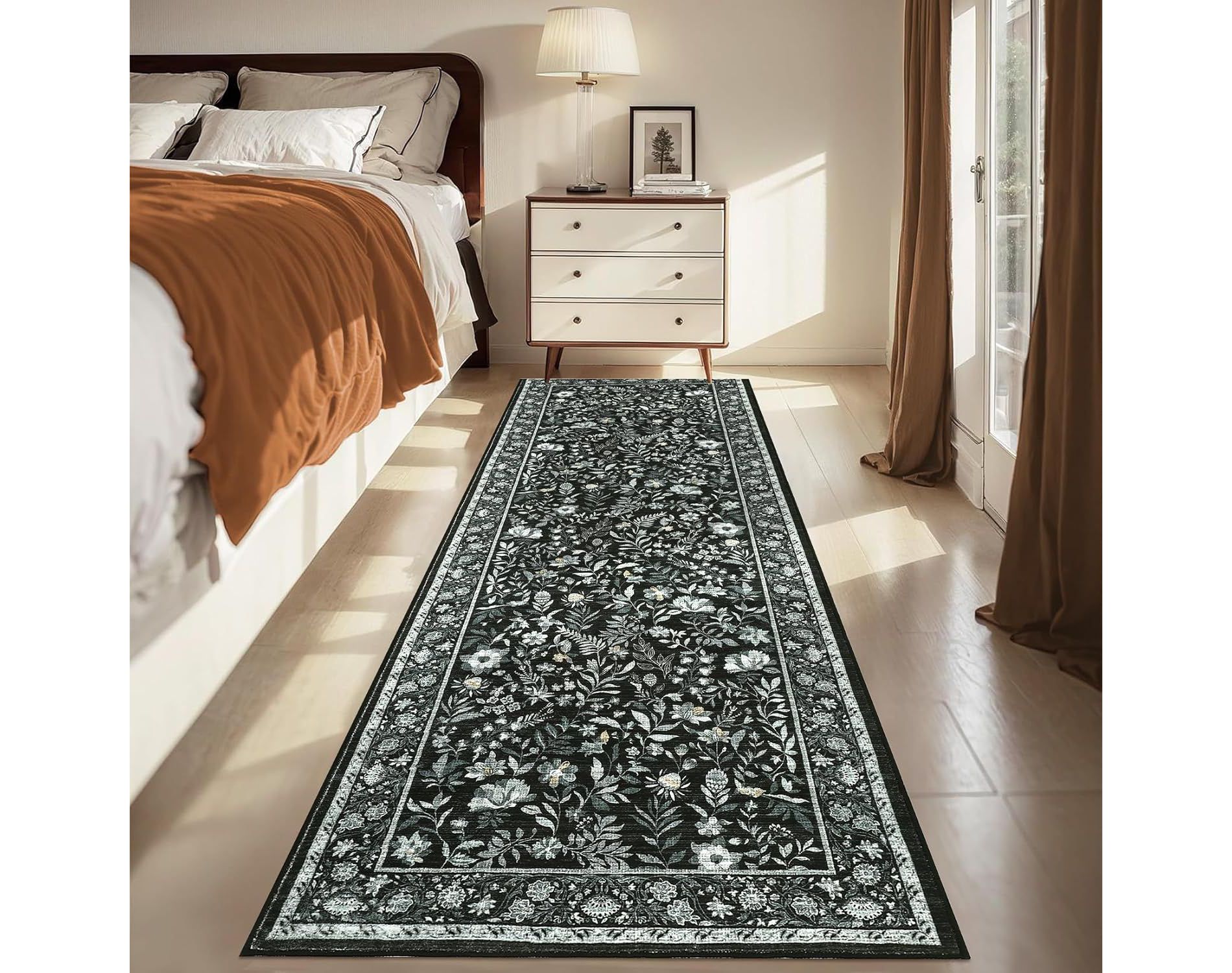 Acekool Washable Area Rug 2x6 Ultra Soft Botanical Floral Throw Carpet, Stain Resistant Non-Slip Indoor Rug for Living Room Bedroom