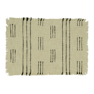 Ivory Dash Line Fabric Oblong Table Placemats, 23" x 19" Set of 4