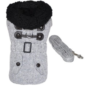 Doggie Design Herringbone Designer Harness Coat and Matching Leash-Gray - 1 of 3
