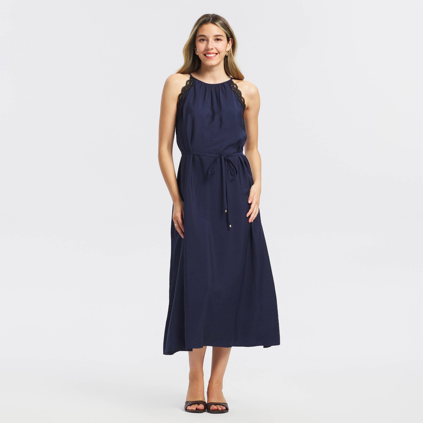 Женское платье A New Day Lace Trim Midi A-Line, цвет: Тёмно-синий — фото 1