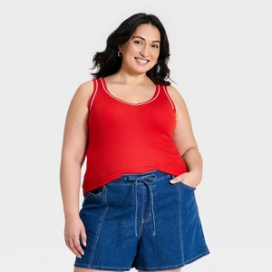 Women's Ribbed Embellished Tank Top - Ava & Viv™ Red XXL : Target