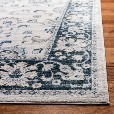 Isabella Cream and Navy Floral Border 3' x 5' Area Rug